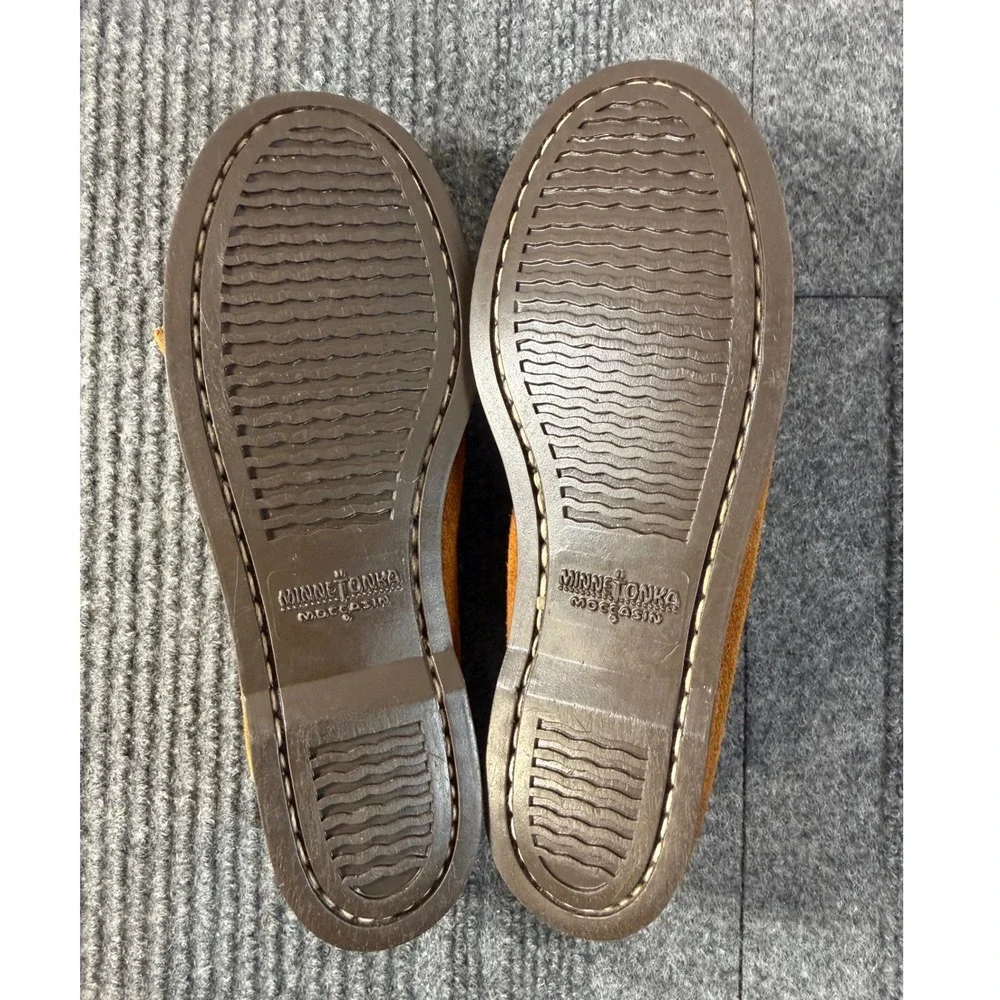 Minnetonka Kids Thunderbird Brown Suede Moccasins Beaded Fringe Shoes Size 2